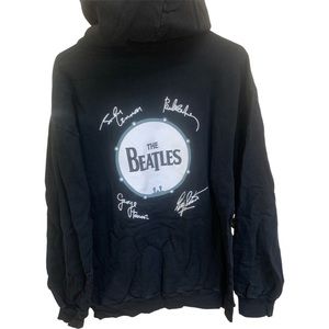 Beatles Band Members Signatures Pullover Pockets Hoodie Men's Sz XL